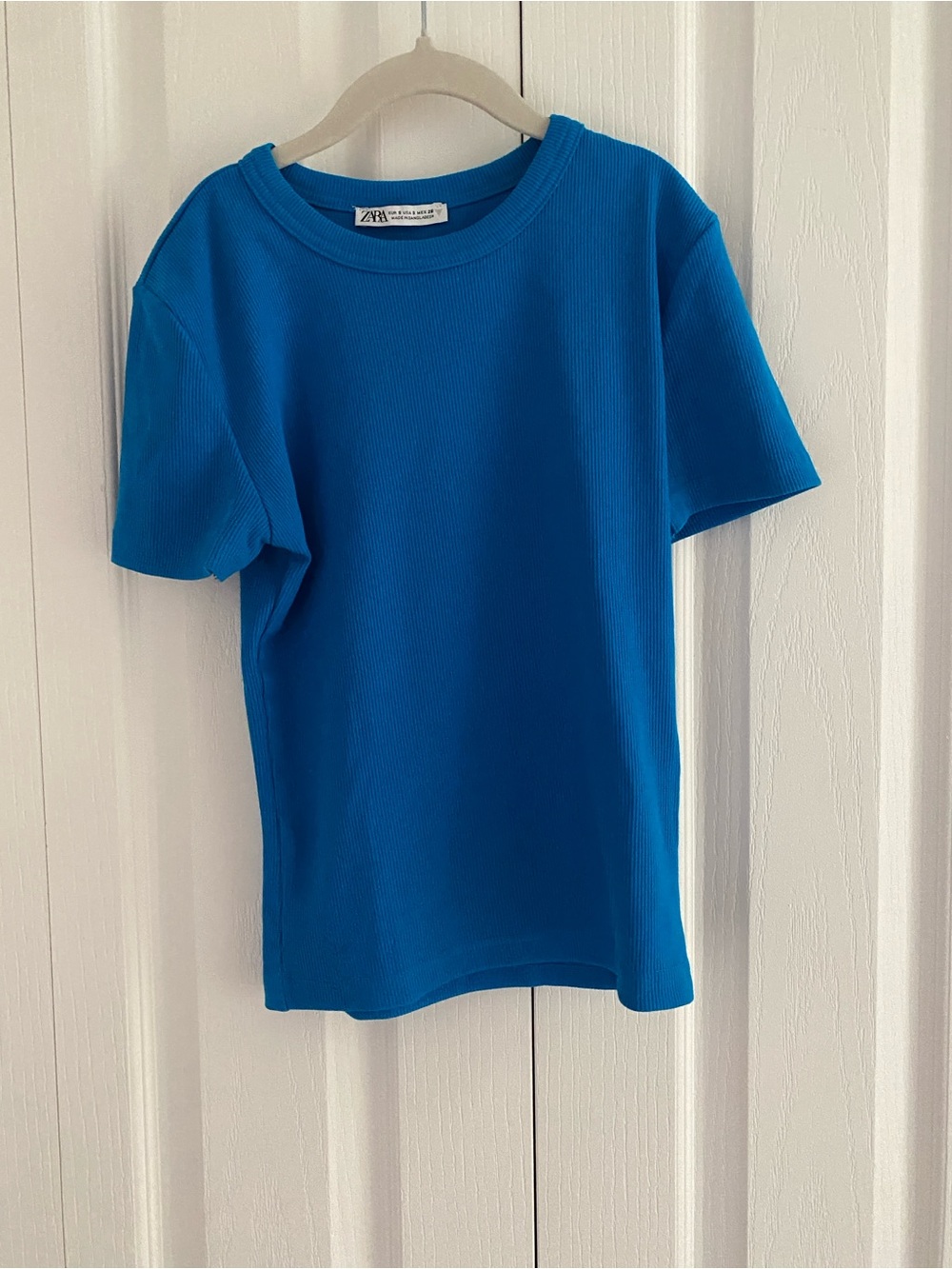 Zara Bright Blue Ribbed Short Sleeve Tee